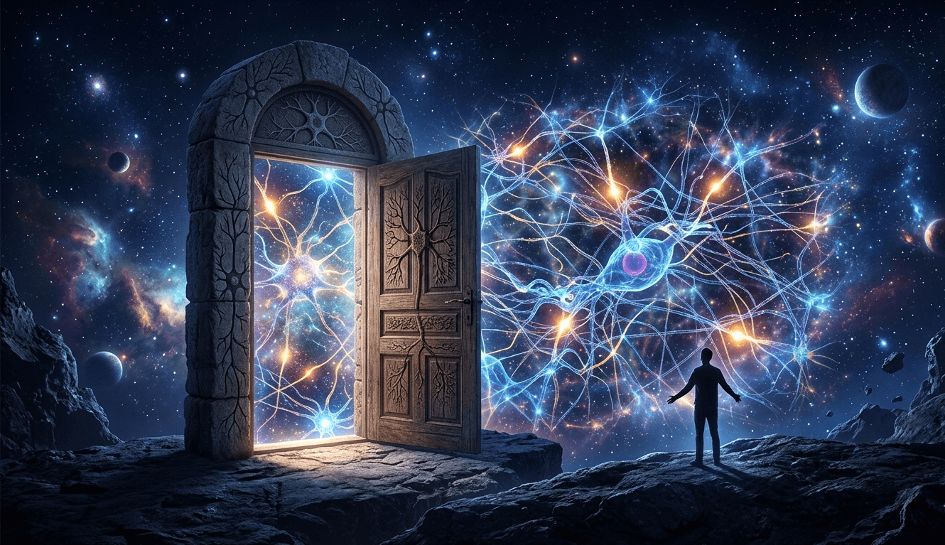 neuro path ways door opening psychedelic integration ceremony for healing illustration