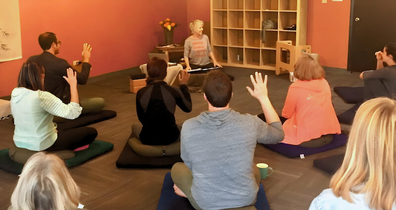 Becca teaching warm group Mayu denver